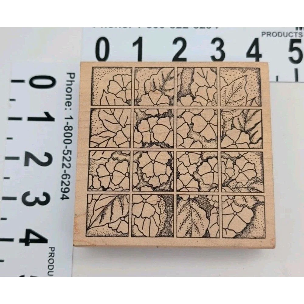 Magenta Rubber Stamp Hydrangea Squares Background Floral Botanical Card